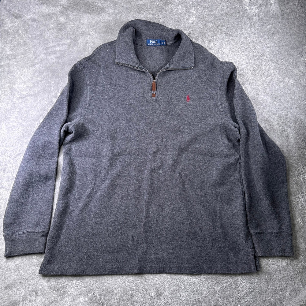 Polo Ralph Lauren Quarter Zip Men XL Gray Long Sleeve Pony Logo Pullover